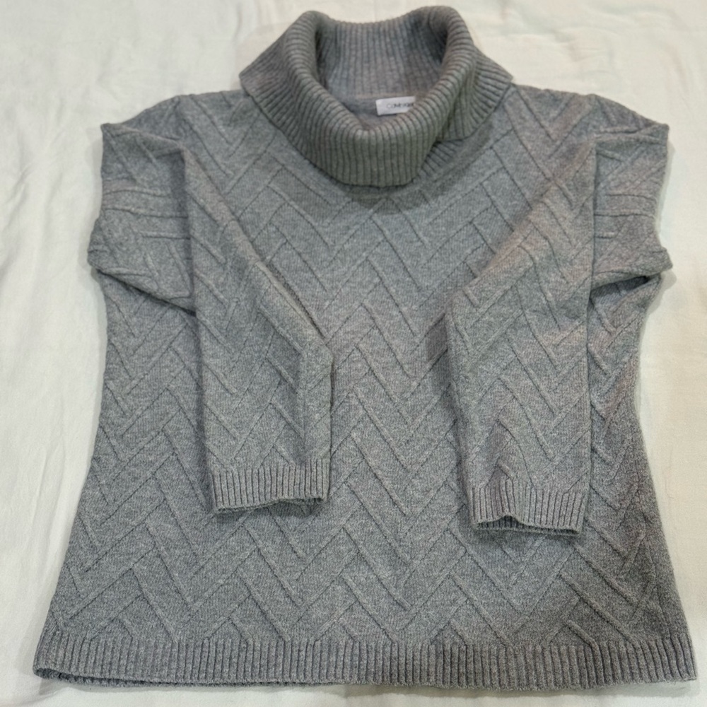 CALVIN KLEIN Women's Grey Cowl Neck Chevron Knit Sweater Pullover Size L
